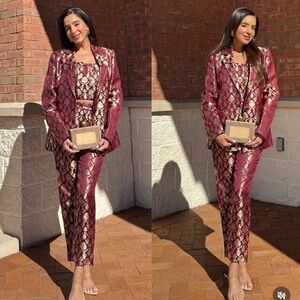 Metallic Burgundy Banarasi Blazer & Pants Set